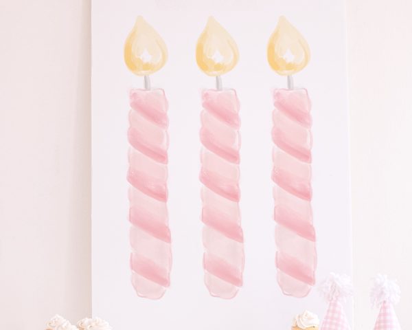 Watercolor Pink Candles Third Birthday Backdrop by Pretty Plain Paper