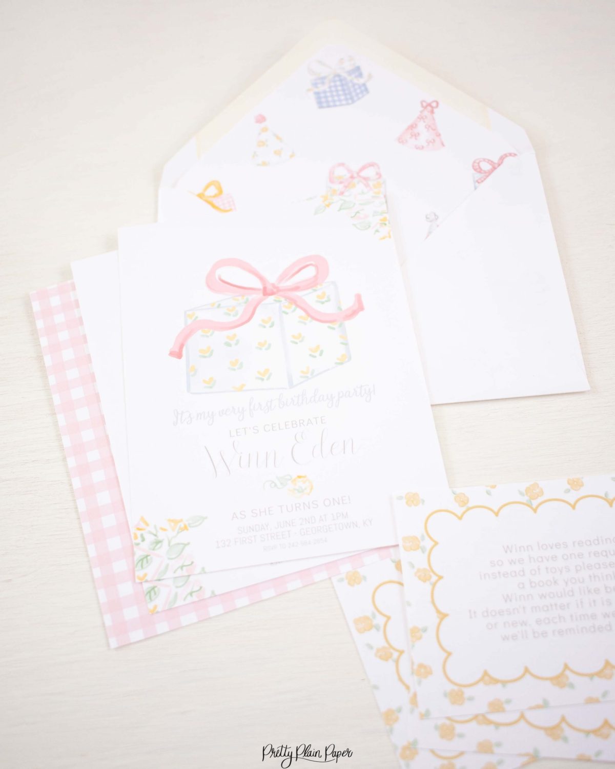 It's My Birthday Party Back of Invitation Watercolor Design by Pretty Plain Paper