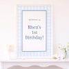 Watercolor Blue Gingham Welcome Sign by Pretty Plain Paper for a Blue Gingham Birthday Party or Baby Shower