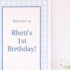 Watercolor Blue Gingham Welcome Sign by Pretty Plain Paper for a Blue Gingham Birthday Party or Baby Shower