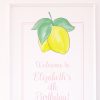 Watercolor Lemon & Pink Welcome Sign for a Pretty Pink & Lemons Birthday Party or Bridal Shower