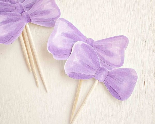 Lavender Purple Bow Birthday Party Printable Cupcake Toppers by Pretty Plain Paper