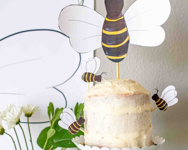 Bee & Honey Birthday Party Printable Cupcake Toppers by Pretty Plain Paper