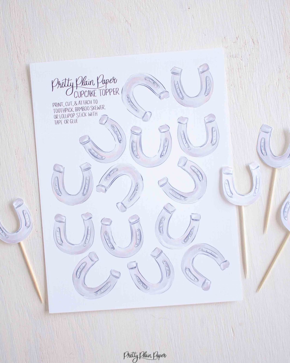 Horseshoe Watercolor Cupcake Toppers Party Printable by Pretty Plain Paper