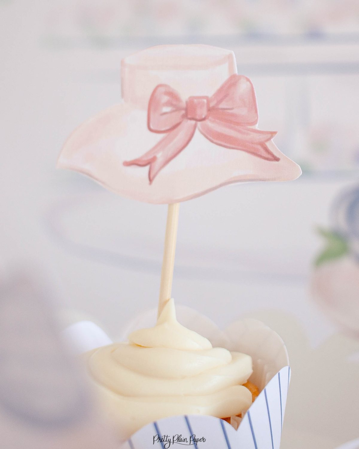 Fancy Hat, Derby Hat Watercolor Cupcake Toppers Party Printable by Pretty Plain Paper