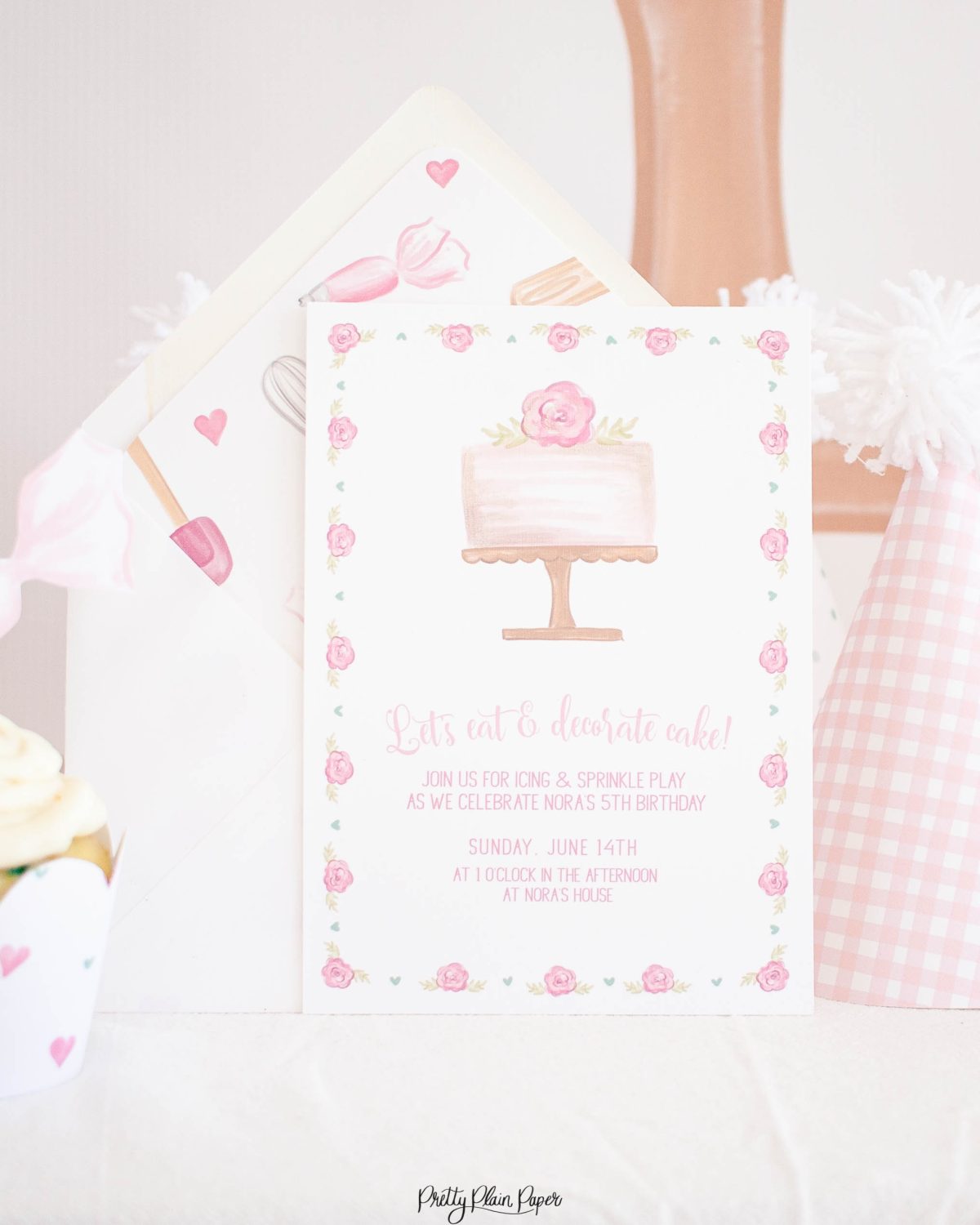 Cake Party Invitation Printable by Pretty Plain Paper