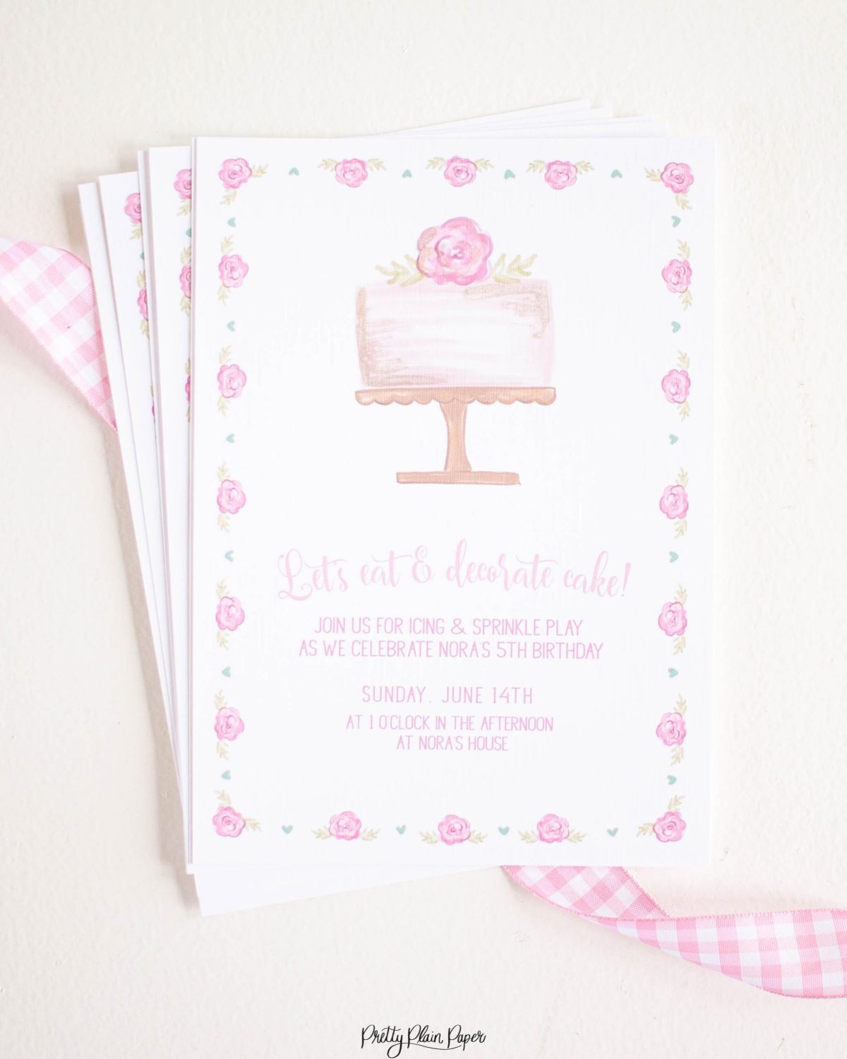 Cake Party Invitation Printable by Pretty Plain Paper