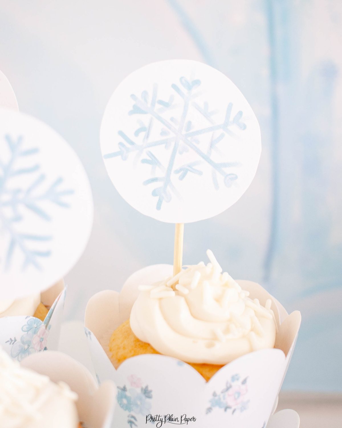 Snowflake Cupcake Topper Printables by Pretty Plain Paper