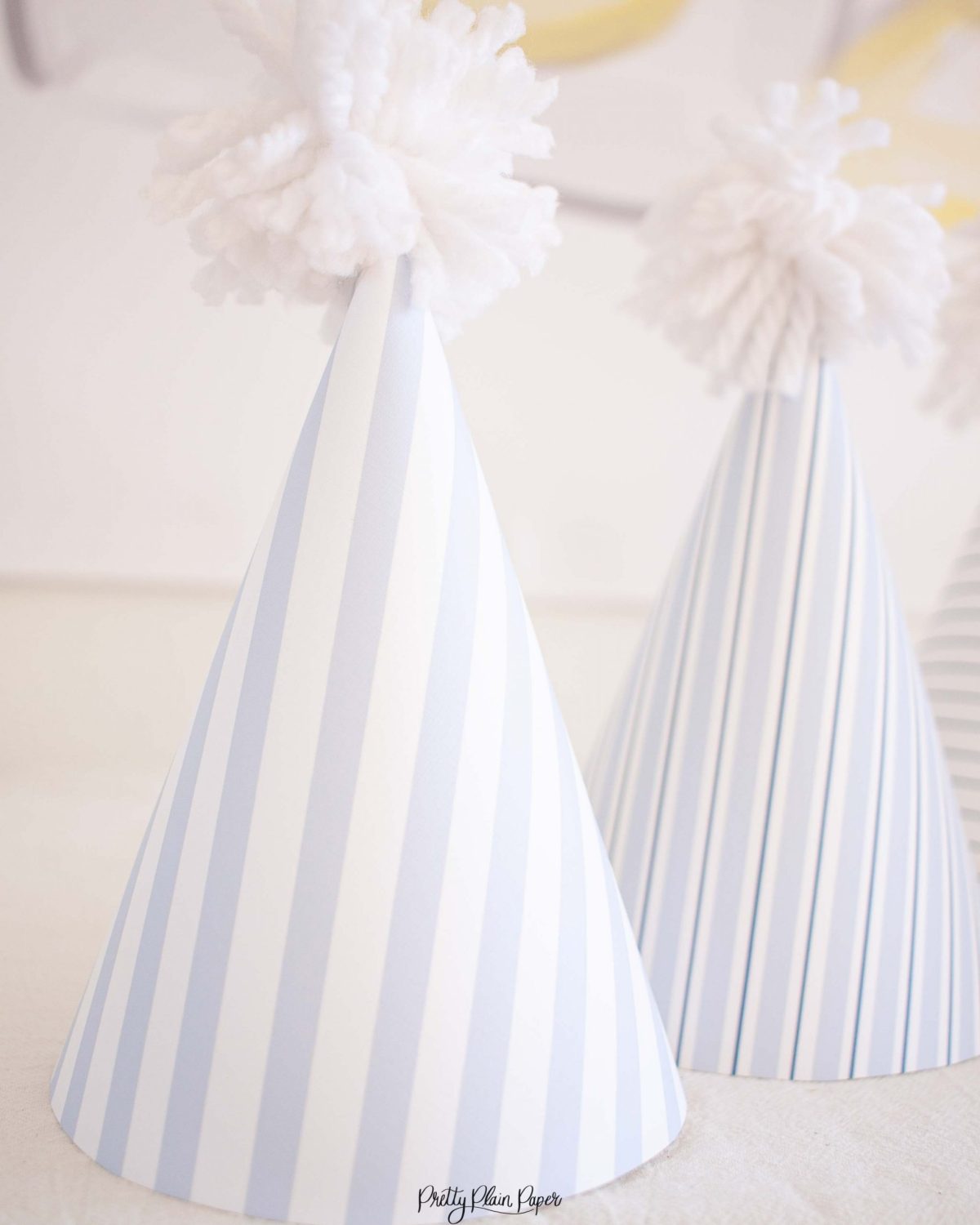 Printable Pattern Party Hats, Blue Gingham and Blue Stripe by Pretty Plain Paper