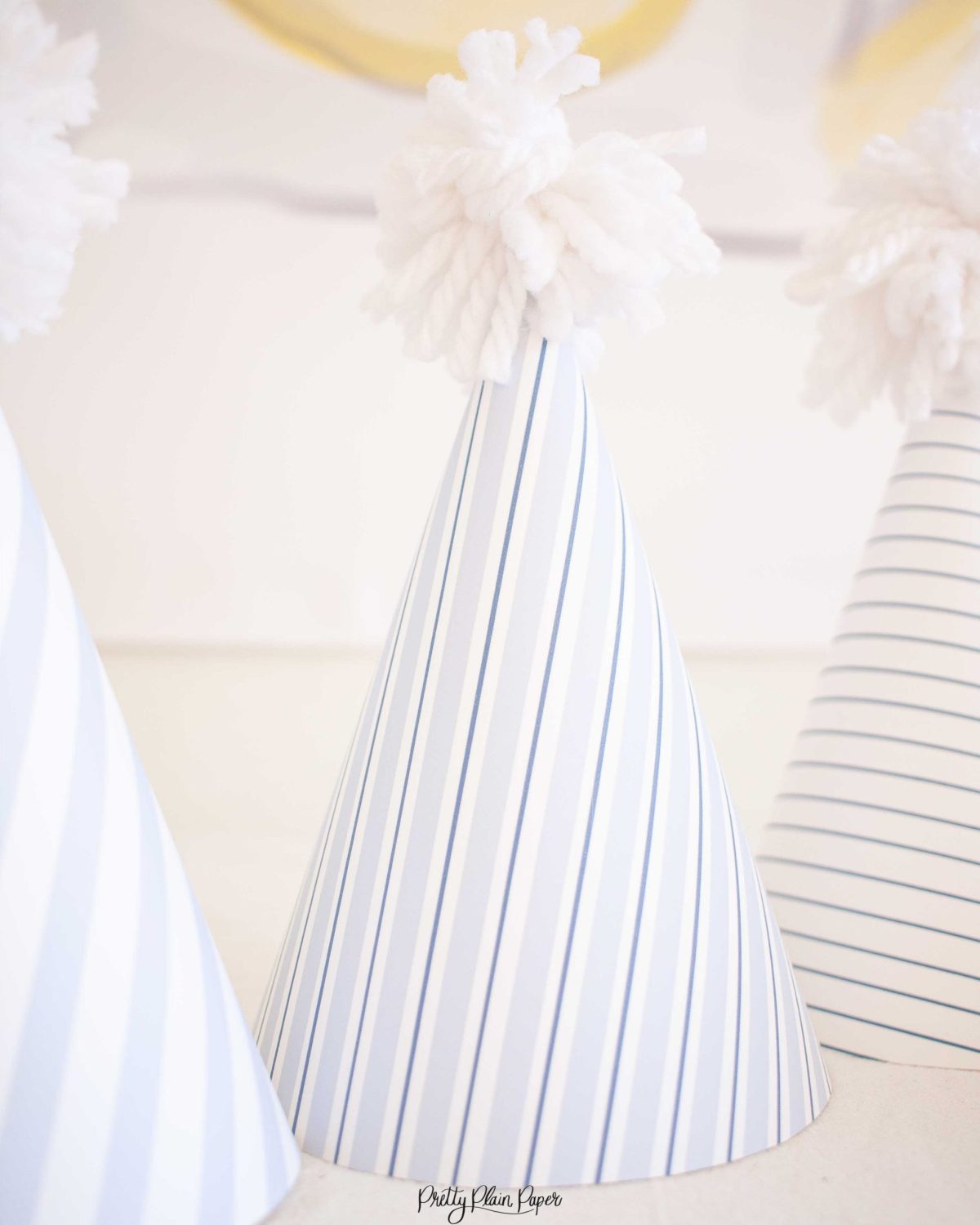 Printable Pattern Party Hats, Blue Gingham and Blue Stripe by Pretty Plain Paper