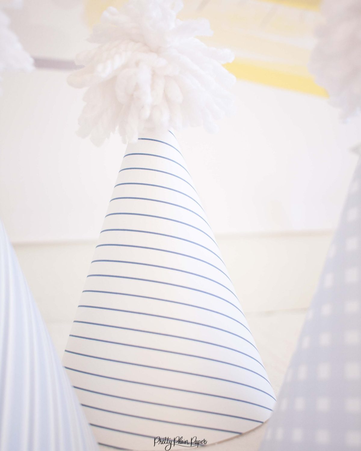 Printable Pattern Party Hats, Blue Gingham and Blue Stripe by Pretty Plain Paper