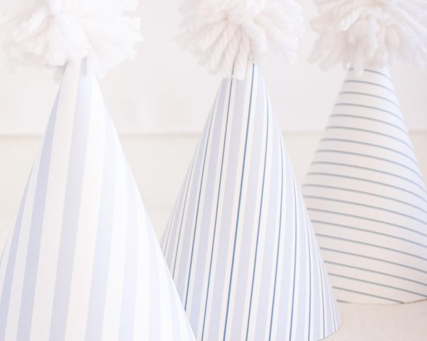 Printable Pattern Party Hats, Blue Gingham and Blue Stripe by Pretty Plain Paper