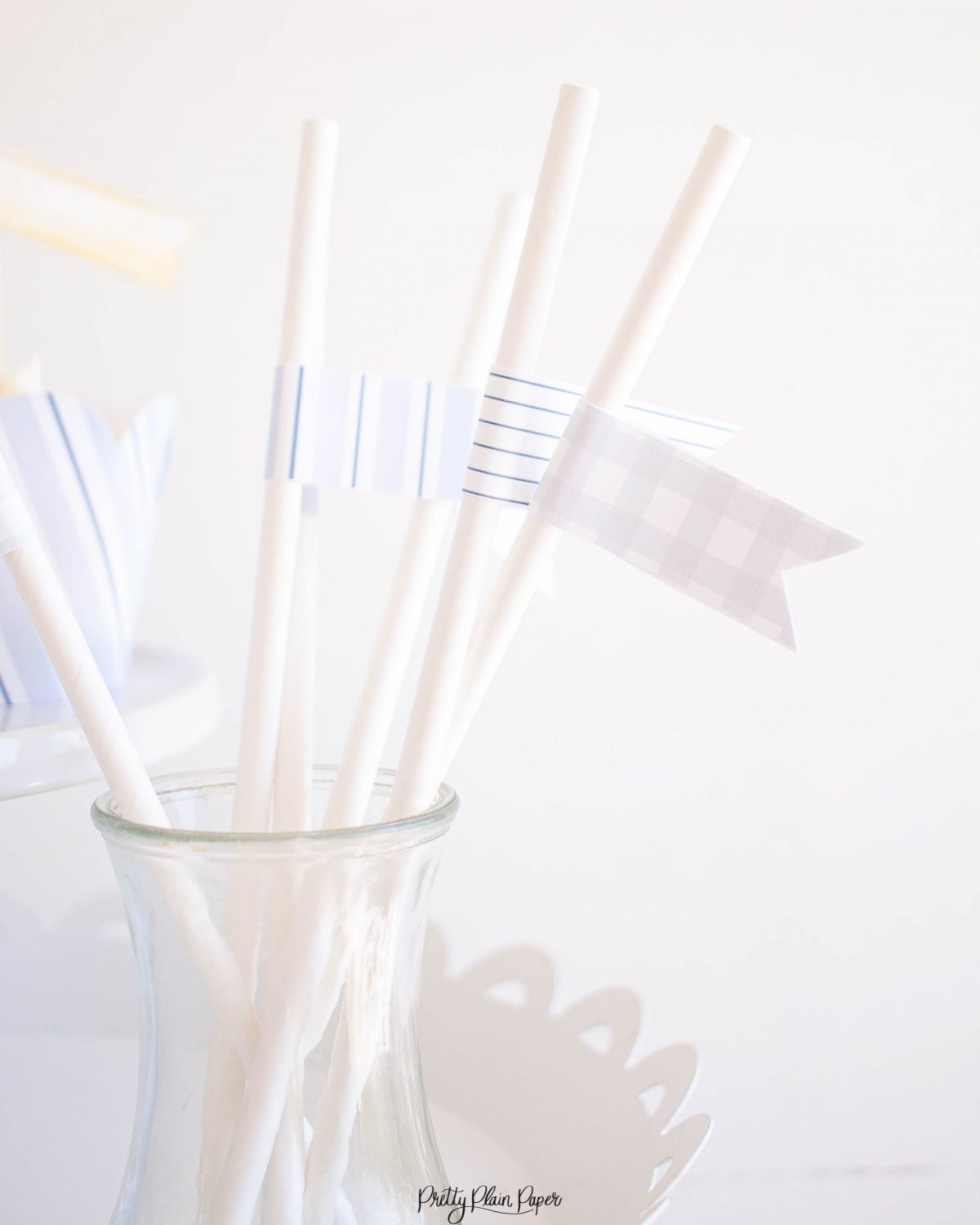 Printable Straw Flag Toppers, Blue Patterns by Pretty Plain Paper