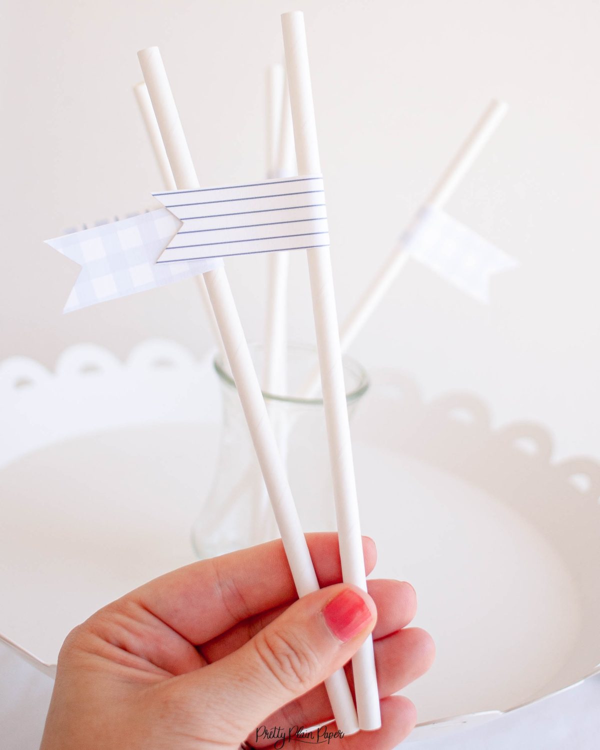 Printable Straw Flag Toppers, Blue Patterns by Pretty Plain Paper