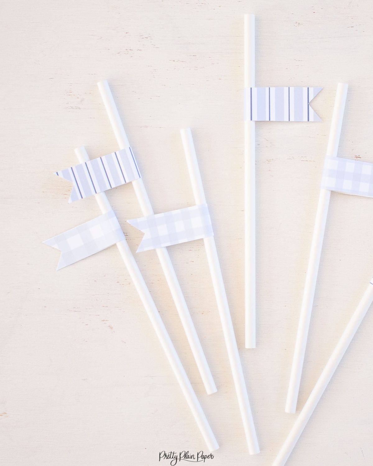 Printable Straw Flag Toppers, Blue Patterns by Pretty Plain Paper