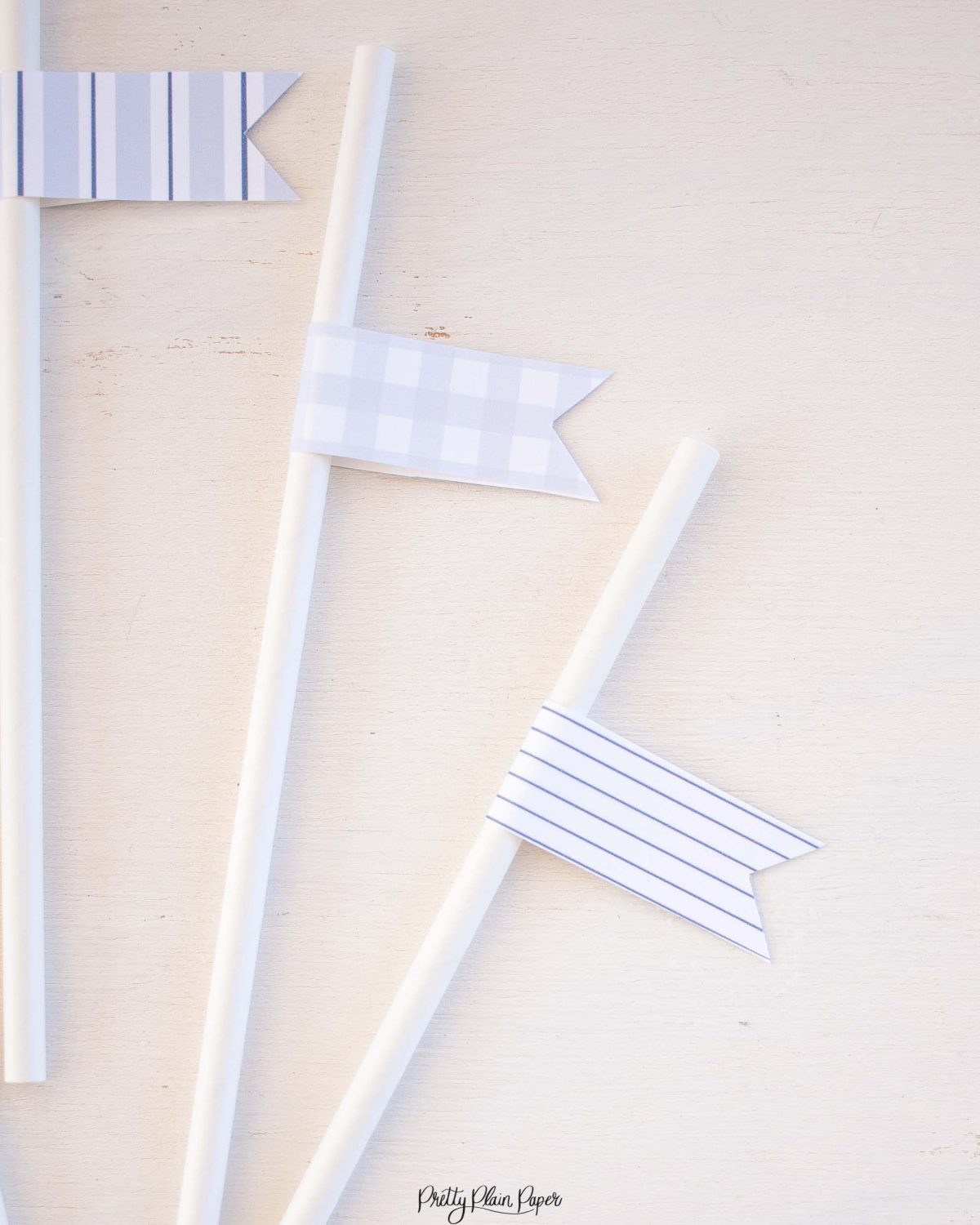 Printable Straw Flag Toppers, Blue Patterns by Pretty Plain Paper