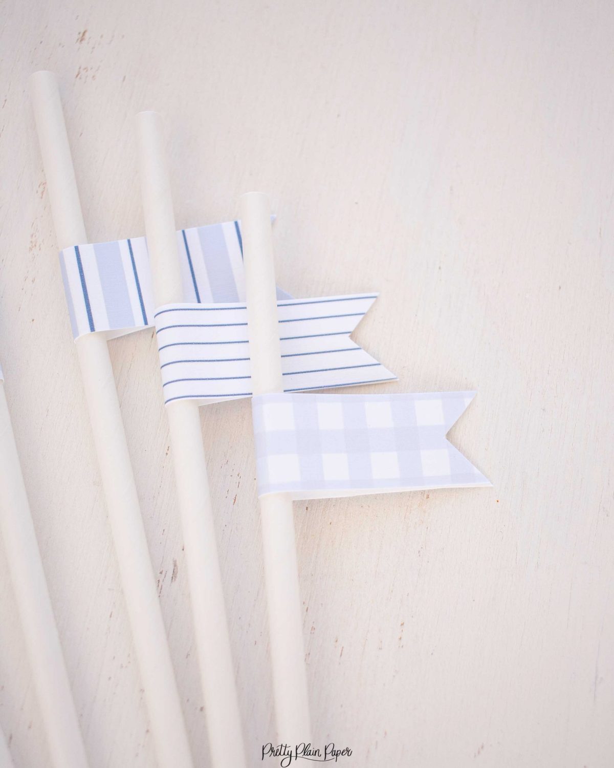 Printable Straw Flag Toppers, Blue Patterns by Pretty Plain Paper