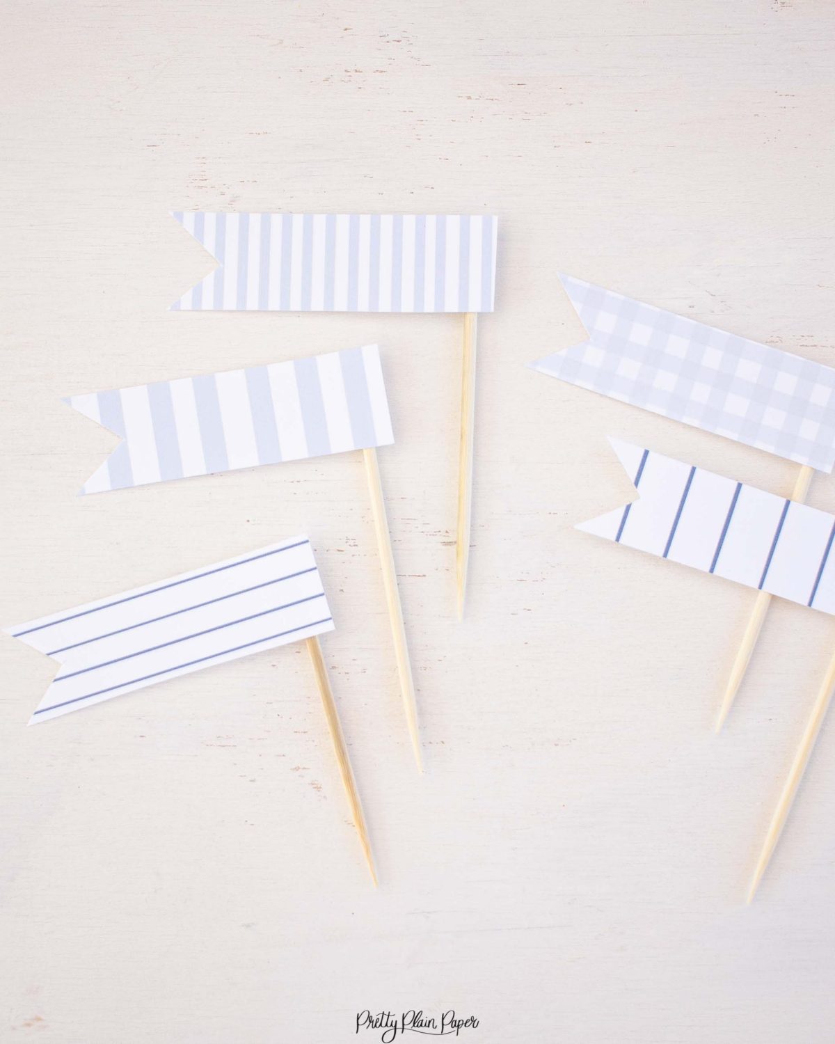 Blue Pattern, Stripe, and Gingham Cupcake Toppers Printable by Pretty Plain Paper