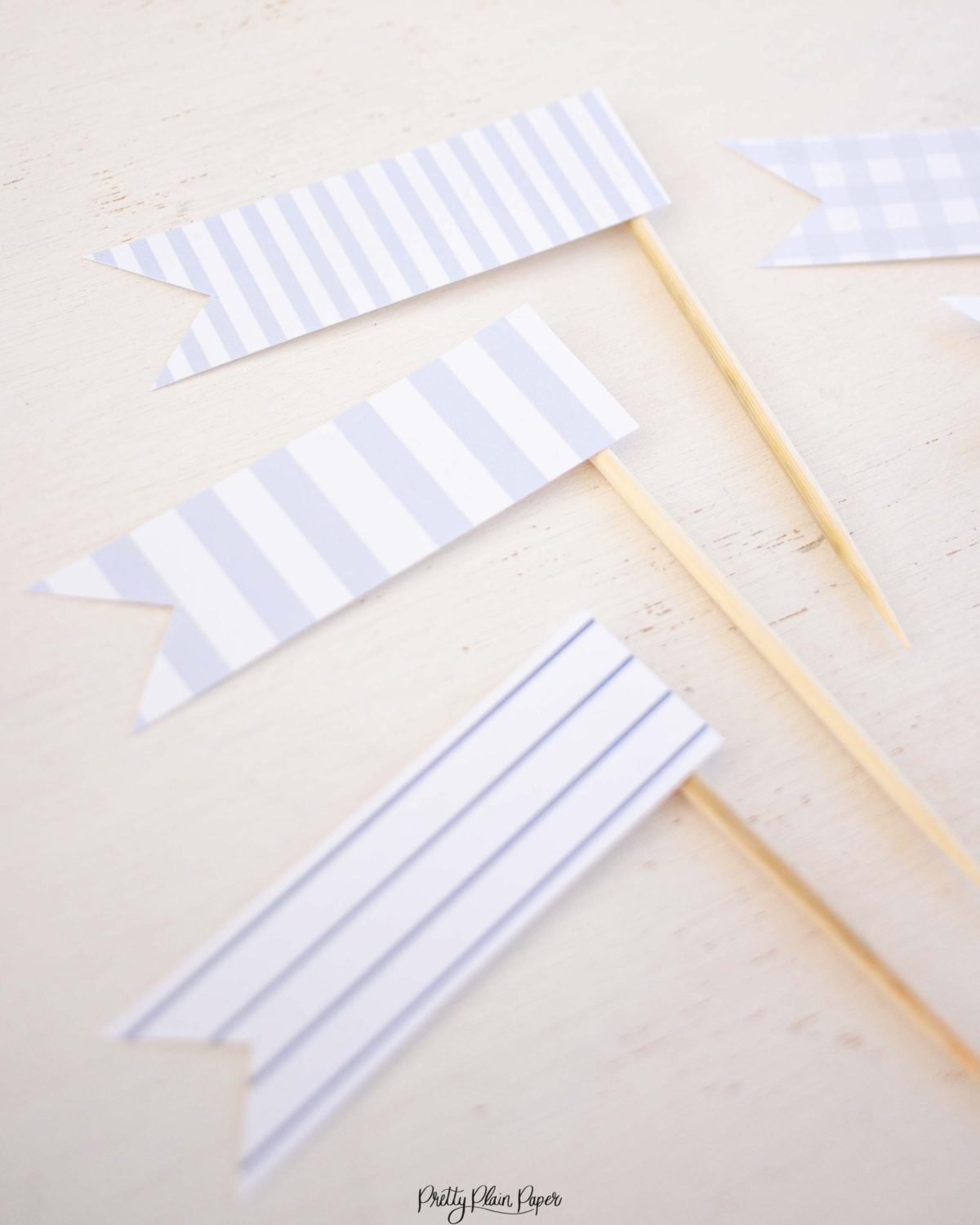 Blue Pattern, Stripe, and Gingham Cupcake Toppers Printable by Pretty Plain Paper