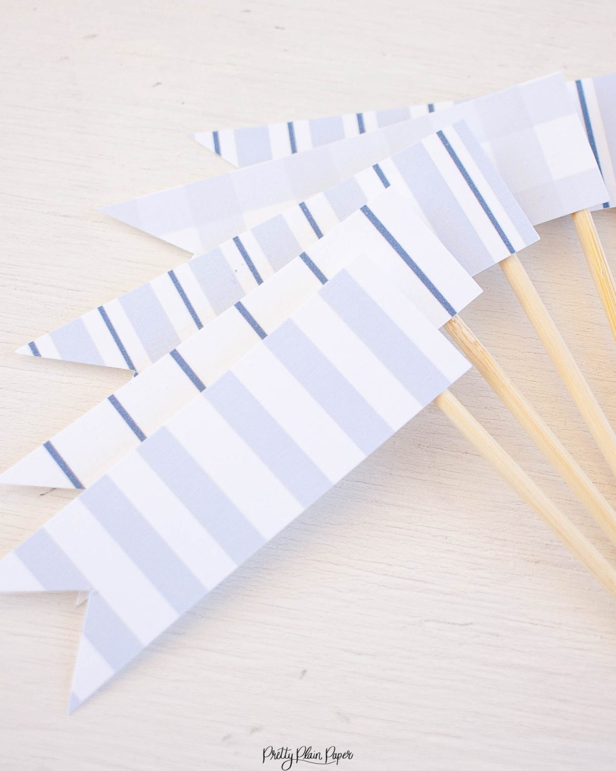 Blue Pattern, Stripe, and Gingham Cupcake Toppers Printable by Pretty Plain Paper