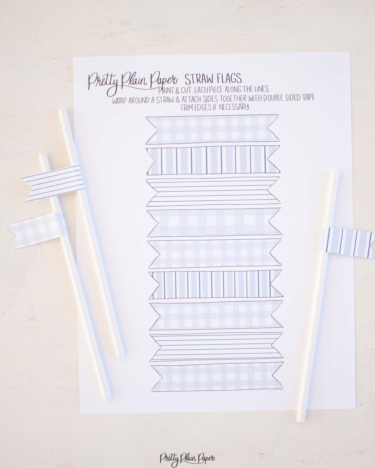 Printable Straw Flag Toppers, Blue Patterns by Pretty Plain Paper