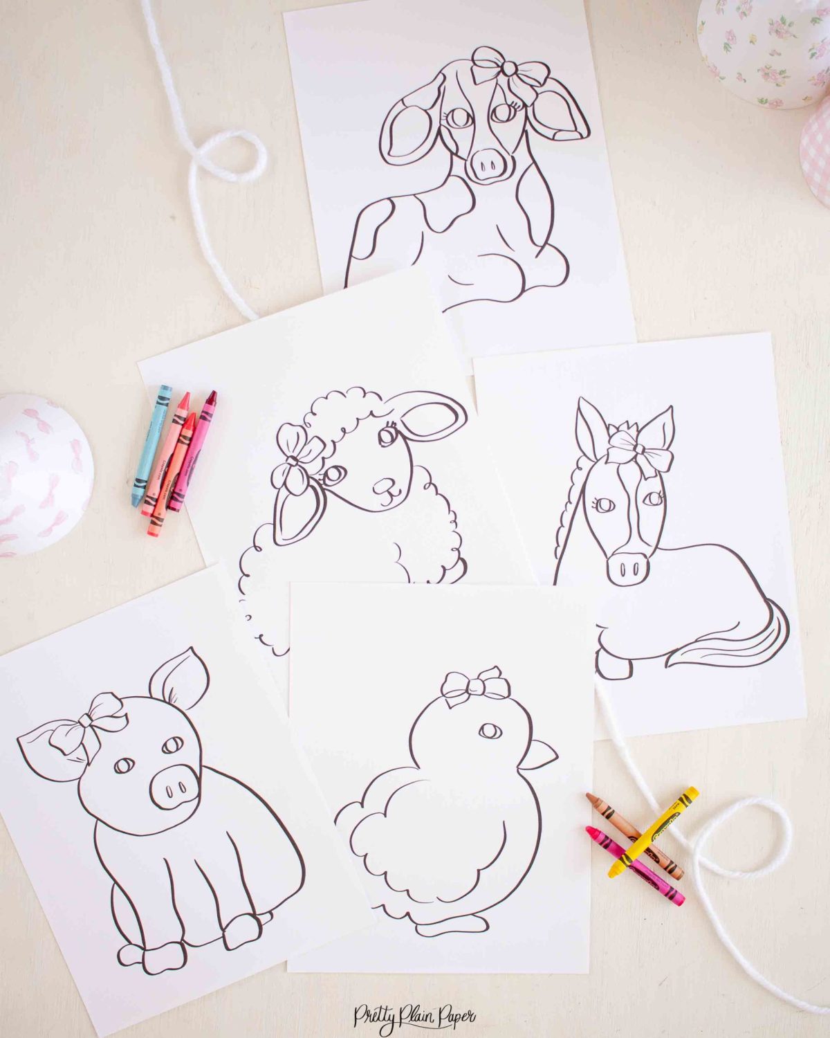 Farm Animals Coloring Pages for Girly Farm Party for Girl by Pretty Plain Paper