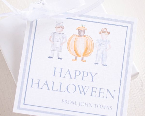 Watercolor Trick or Treaters Little Boys in Costume Halloween Favor, Treat, Gift Tag by Pretty Plain Paper