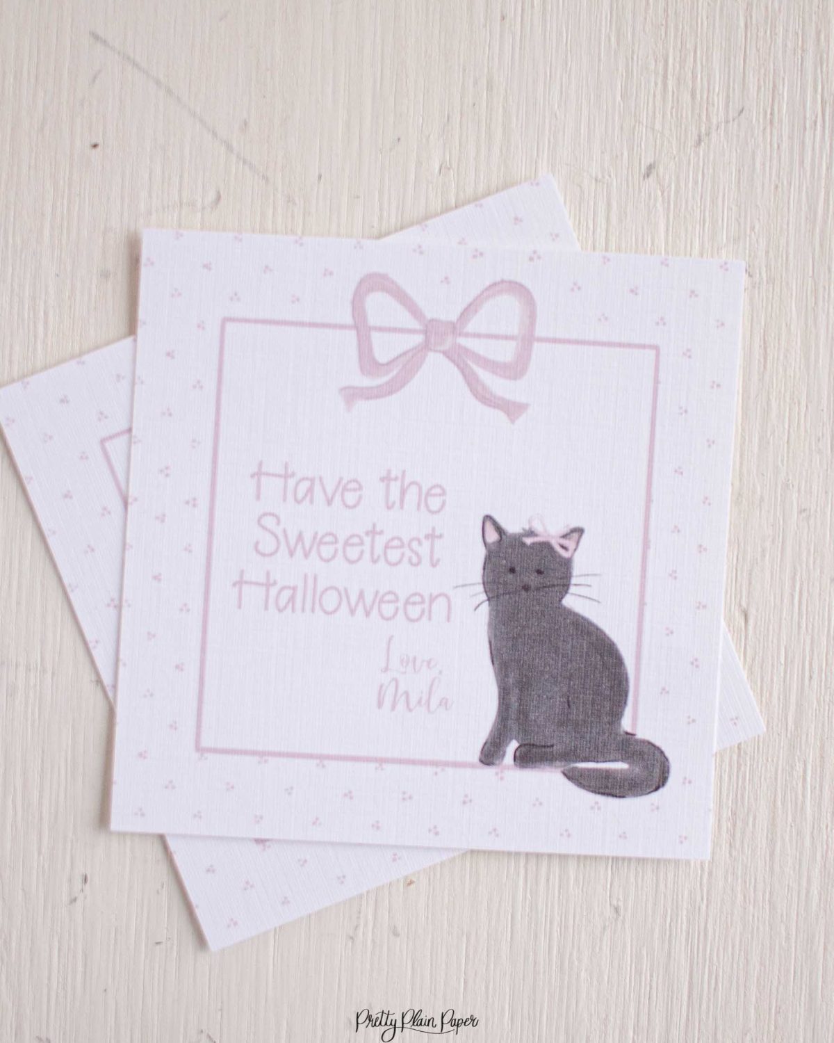 Watercolor Black Cat with Bow Halloween Favor, Treat, Gift Tag by Pretty Plain Paper