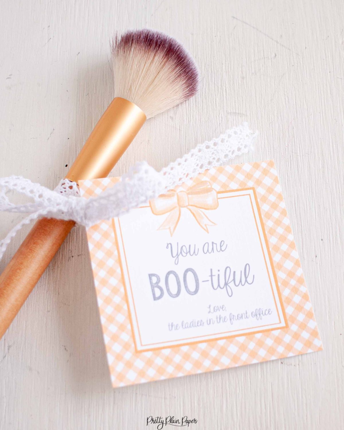 Watercolor Bow & Orange Gingham Halloween Favor, Treat, Gift Tag by Pretty Plain Paper You Are Boo-tiful