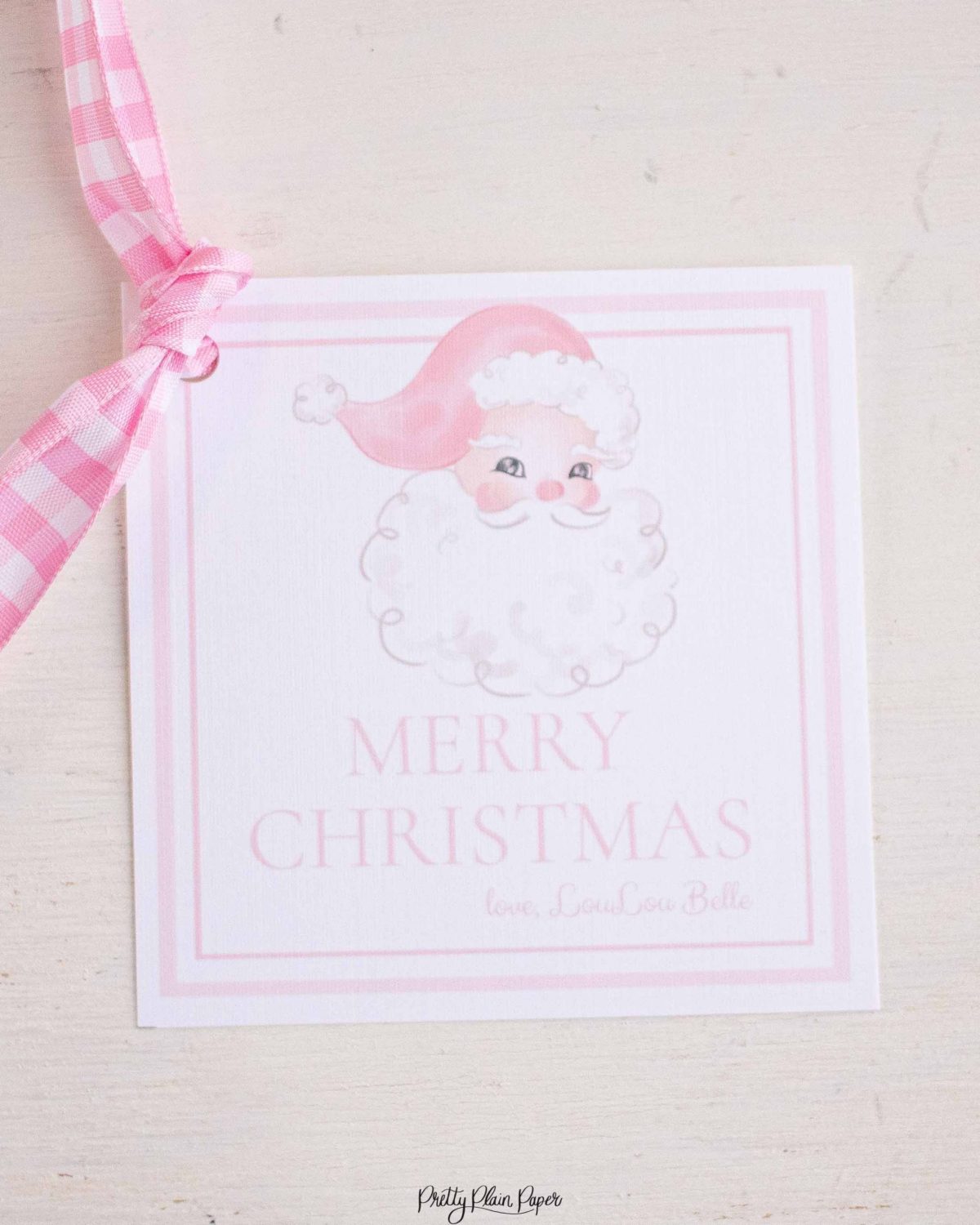 Watercolor Christmas Gift Tag Printables by Pretty Plain Paper; Watercolor Pink Santa