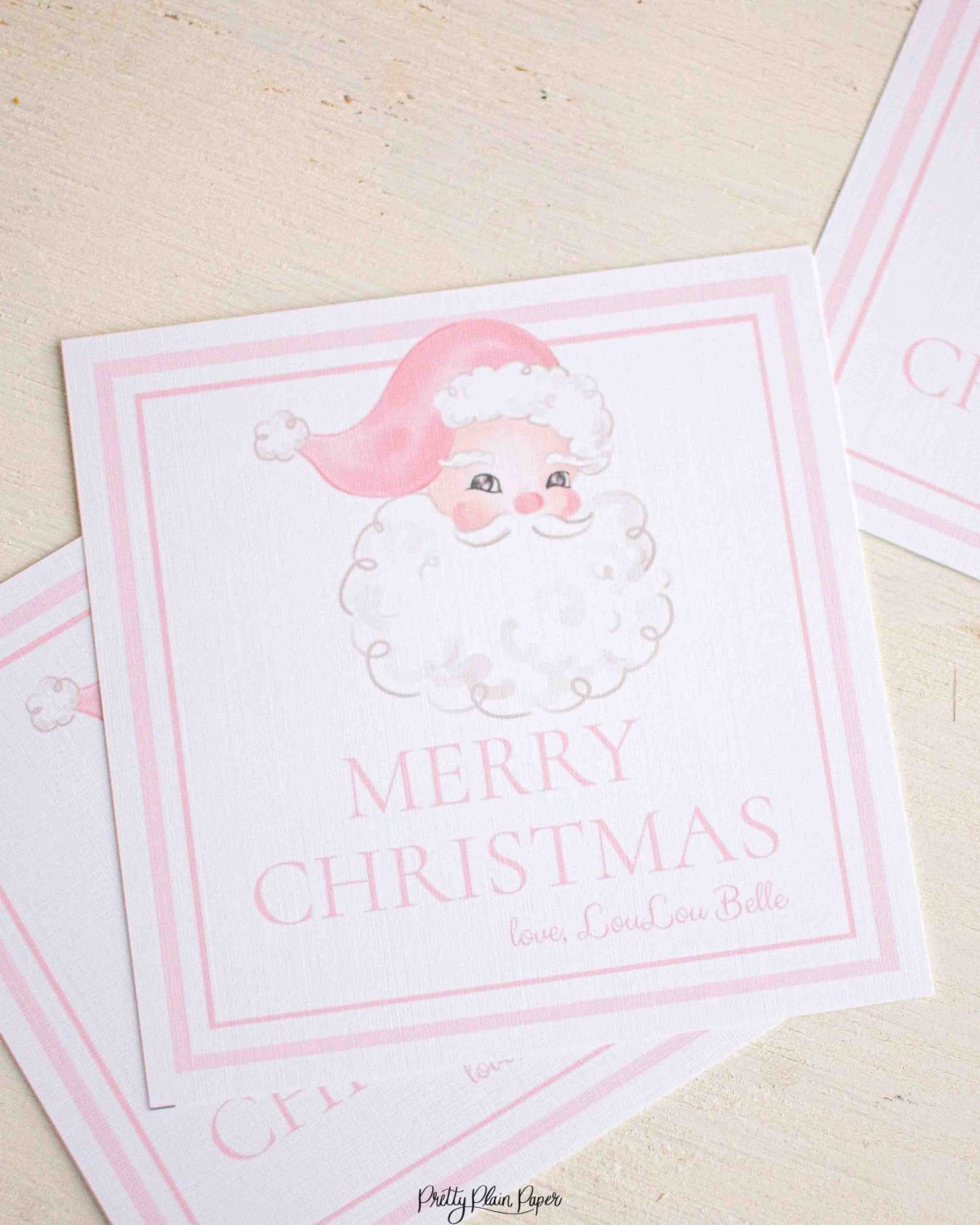 Watercolor Christmas Gift Tag Printables by Pretty Plain Paper; Watercolor Pink Santa