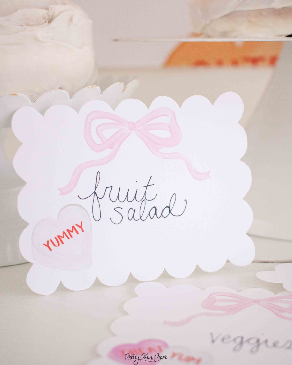 Candy Conversation Heart Party Food and Beverage Labels Printable Download with Watercolor Hearts & other Party Decor Printables by Pretty Plain Paper, Valentine Theme Birthday Party Decor