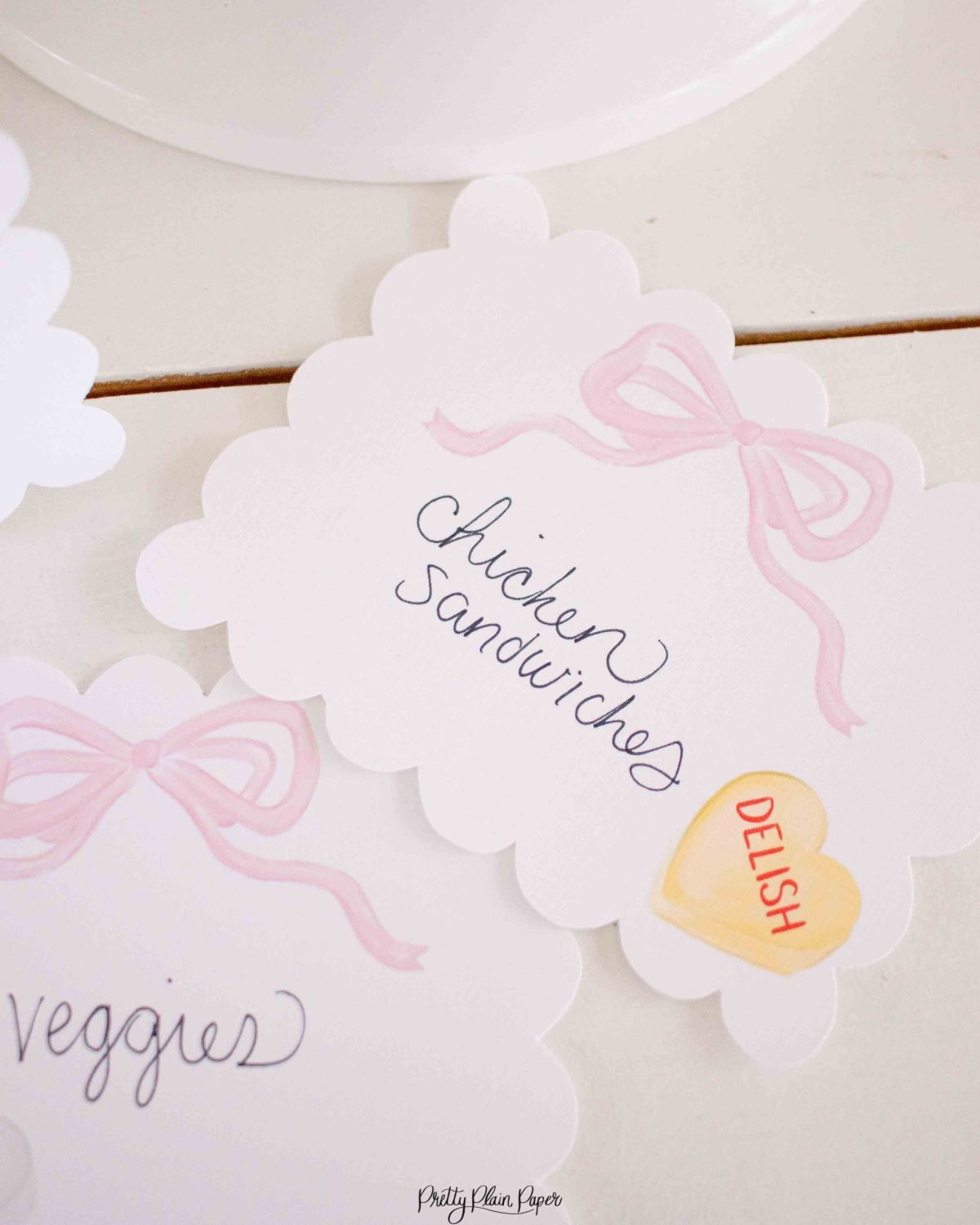 Candy Conversation Heart Party Food and Beverage Labels Printable Download with Watercolor Hearts & other Party Decor Printables by Pretty Plain Paper, Valentine Theme Birthday Party Decor