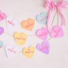 Candy Conversation Heart Pattern First Birthday Milestone Photo Banner Printable Download with Watercolor Hearts by Pretty Plain Paper, Valentine Theme Birthday Party Decor