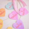 Candy Conversation Heart Pattern First Birthday Milestone Photo Banner Printable Download with Watercolor Hearts by Pretty Plain Paper, Valentine Theme Birthday Party Decor