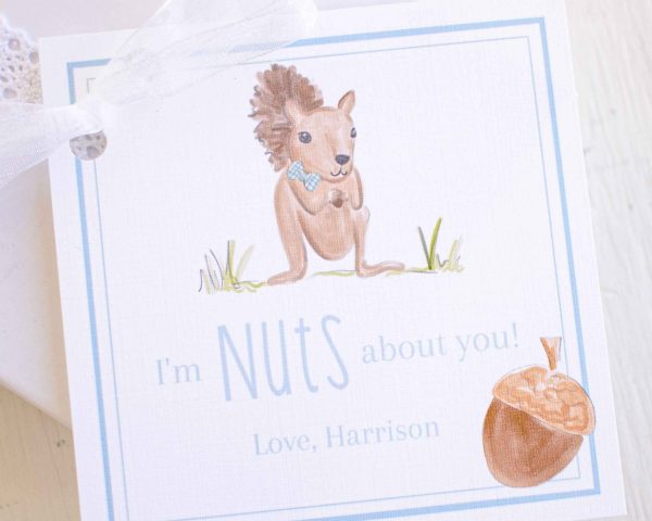 Nuts and Squirrel Valentine Tag, Watercolor Valentine Treat Tags, Printable Download, Self-Editable by Pretty Plain Paper