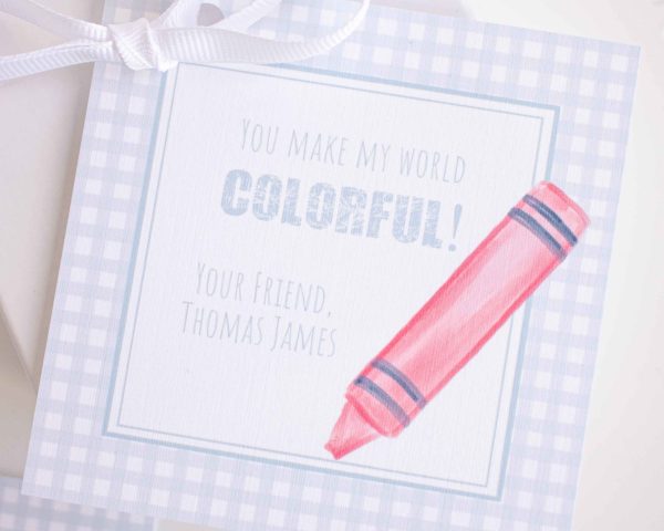 Watercolor Crayon Valentine Treat Tags, Printable Download, Self-Editable by Pretty Plain Paper