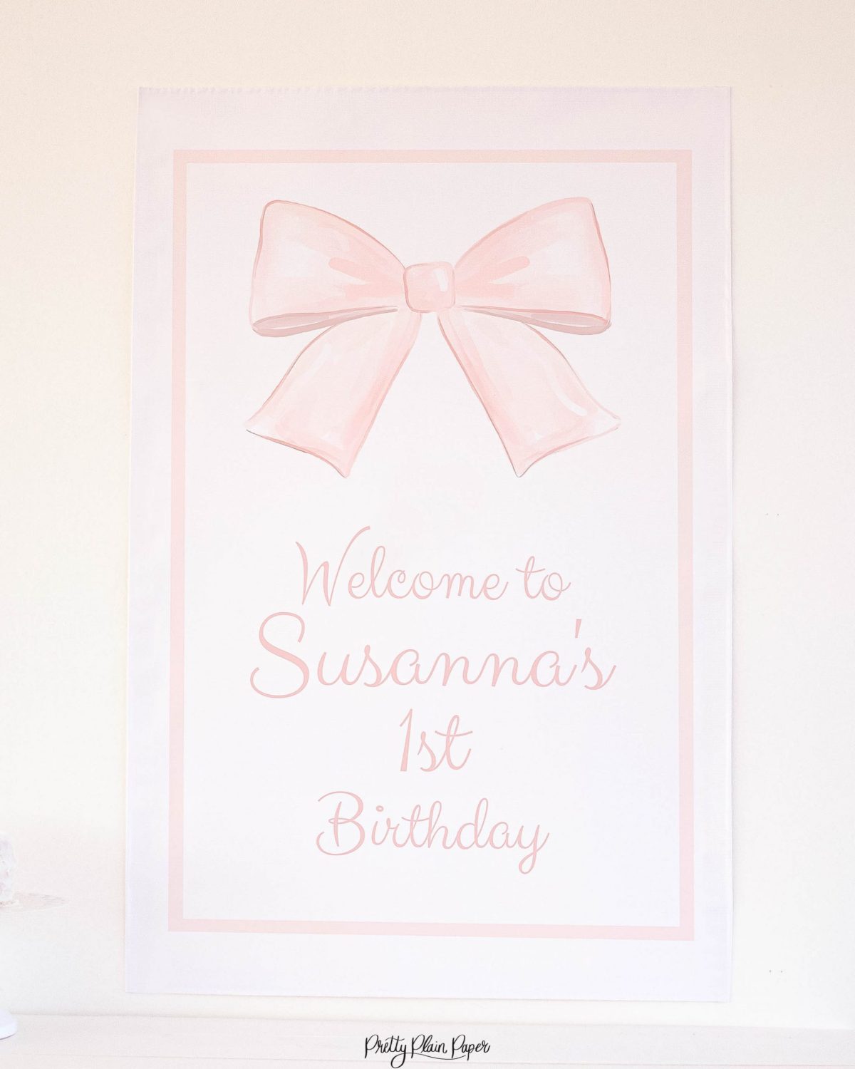 Big Pink Bow Welcome Sign for a Pink Bow Birthday Party, Watercolor Party Printables by Pretty Plain Paper