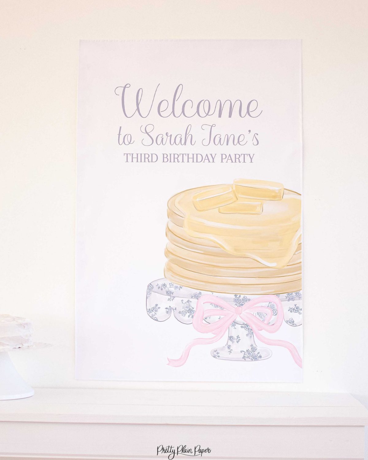 Watercolor Pancakes & Pajamas Welcome Sign by Pretty Plain Paper for a Pancakes and Pajamas Party