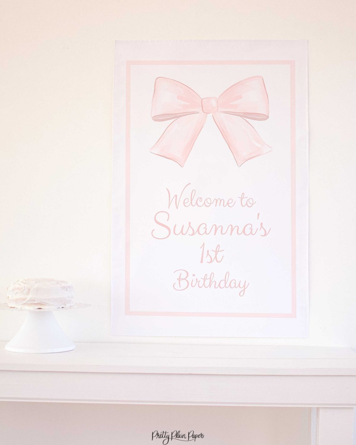 Big Pink Bow Welcome Sign for a Pink Bow Birthday Party, Watercolor Party Printables by Pretty Plain Paper