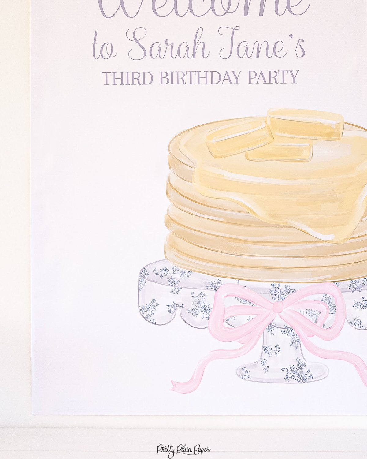 Watercolor Pancakes & Pajamas Welcome Sign by Pretty Plain Paper for a Pancakes and Pajamas Party