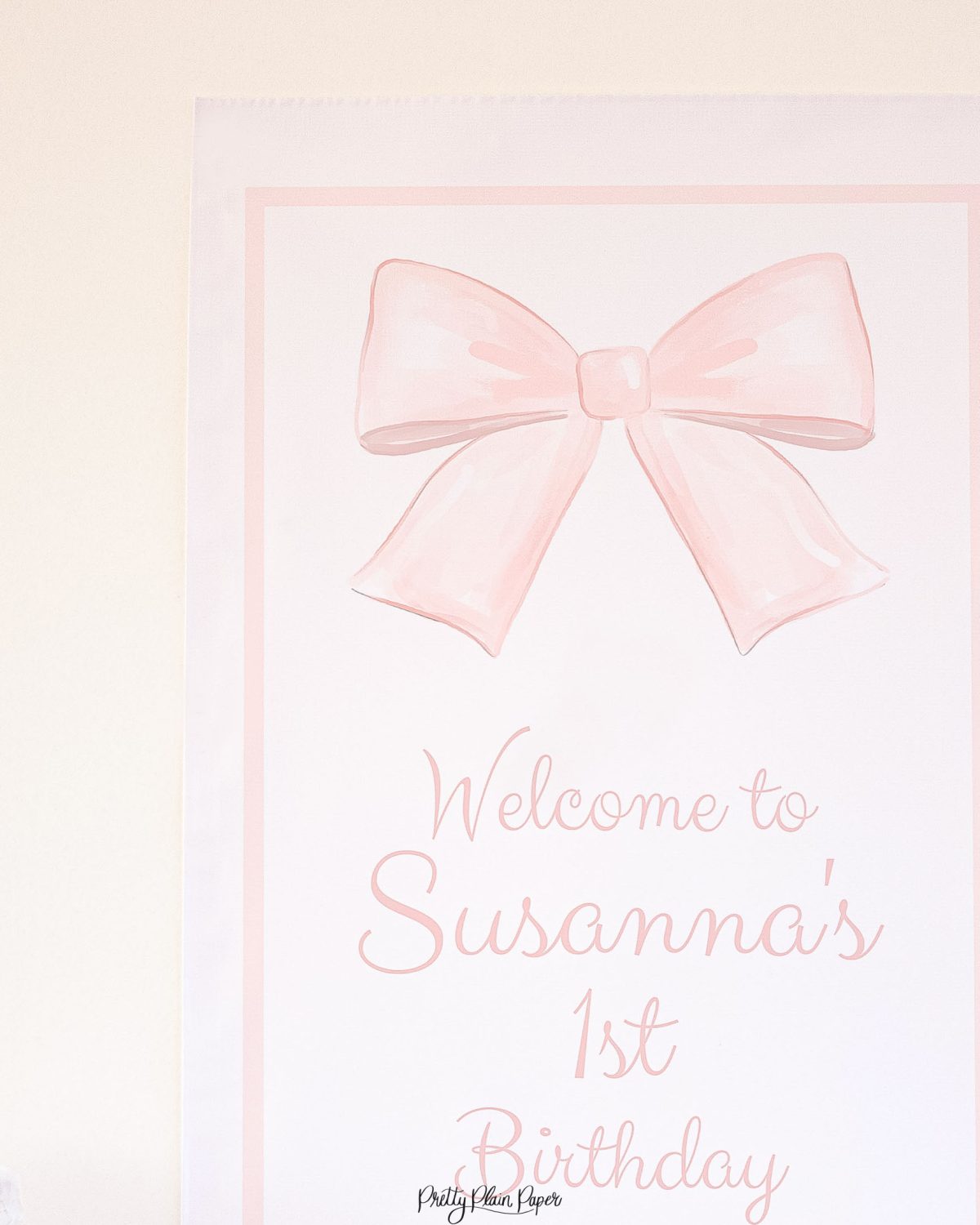 Big Pink Bow Welcome Sign for a Pink Bow Birthday Party, Watercolor Party Printables by Pretty Plain Paper