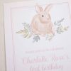 Watercolor Pink Bunny Invitation by Pretty Plain Paper for a Some Bunny is One Birthday Party or a Bunny Birthday Theme