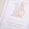 Watercolor Blue Bunny Invitation by Pretty Plain Paper for a Some Bunny is One Birthday Party or a Bunny Birthday Theme