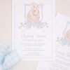 Watercolor Blue Bunny Invitation by Pretty Plain Paper for a Some Bunny is One Birthday Party or a Bunny Birthday Theme