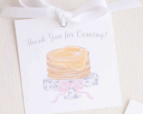 Watercolor Pancakes & Pajamas Birthday Party Favor Tag by Pretty Plain Paper for a Pancakes and Pajamas Party
