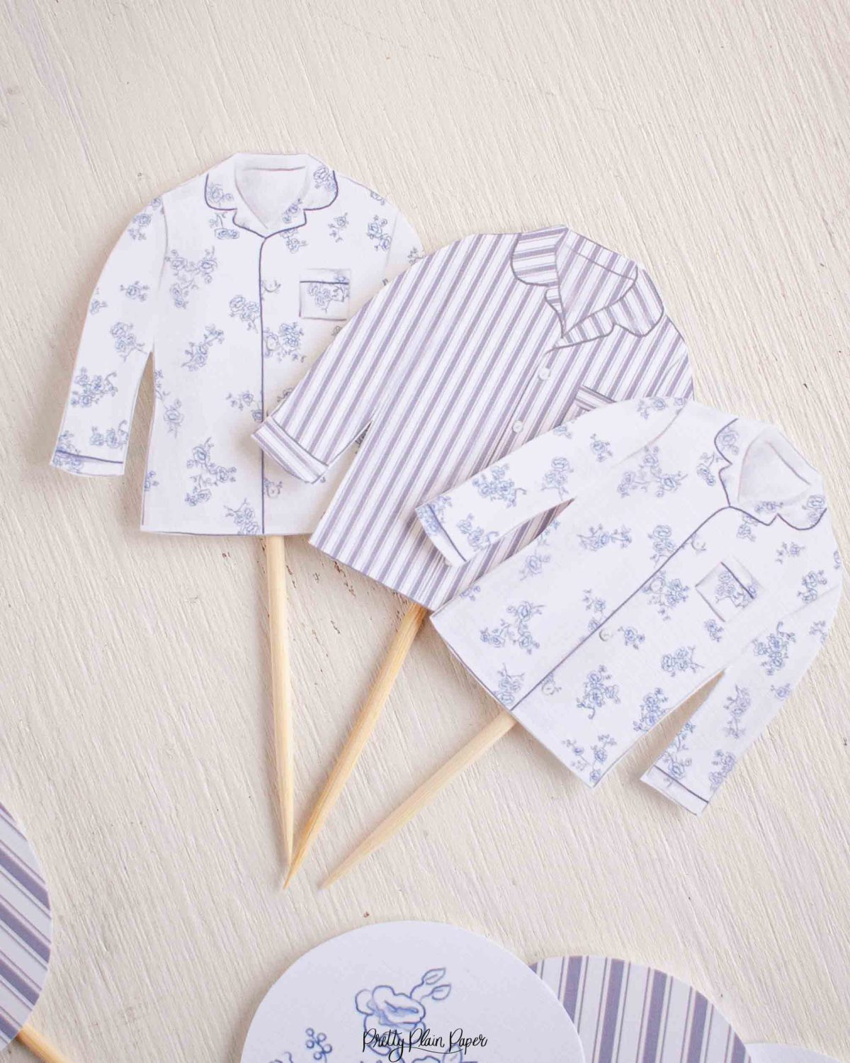 Watercolor Pancakes & Pajamas Cupcake Toppers by Pretty Plain Paper for a Pancakes and Pajamas Party