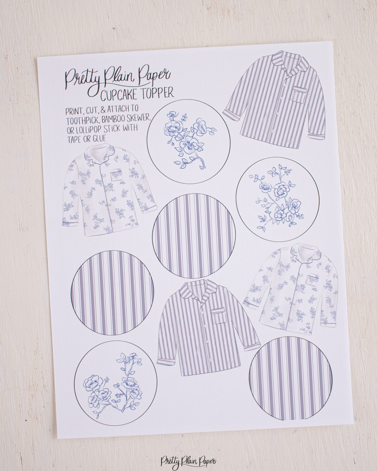 Watercolor Pancakes & Pajamas Cupcake Toppers by Pretty Plain Paper for a Pancakes and Pajamas Party