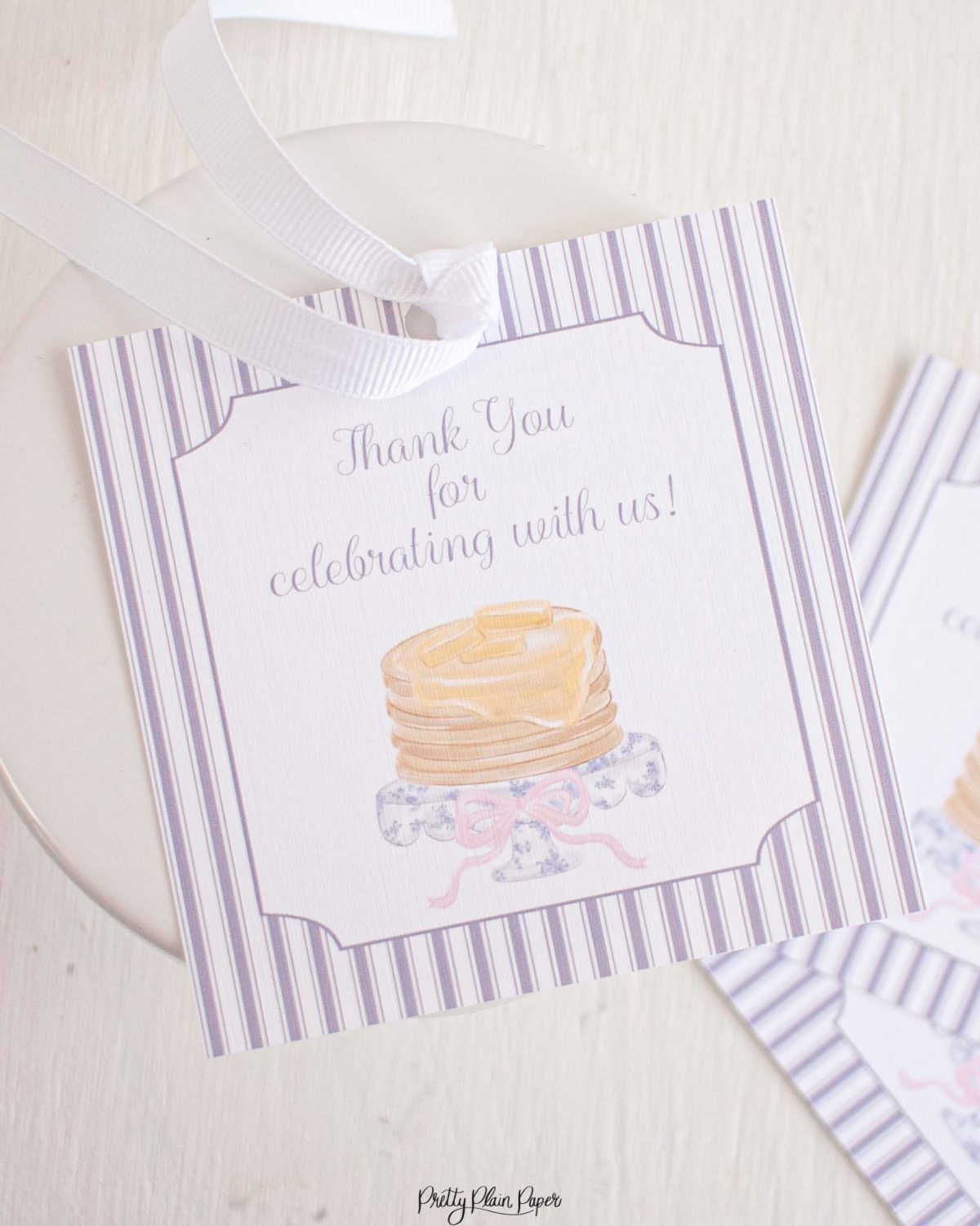 Watercolor Pancakes & Pajamas Birthday Party Favor Tag by Pretty Plain Paper for a Pancakes and Pajamas Party