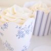 Watercolor Pancakes & Pajamas Birthday Party Blue Floral Cupcake Wrappers & Blue Stripe Cupcake Wrappers by Pretty Plain Paper for a Pancakes and Pajamas Party